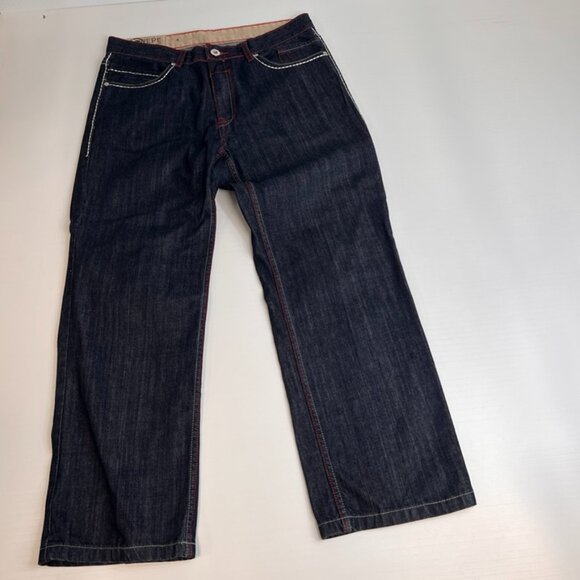 Pepe Jeans Men 34 Wide Leg 34x29 Contrast Stitch Denim Distress London 1973 Core